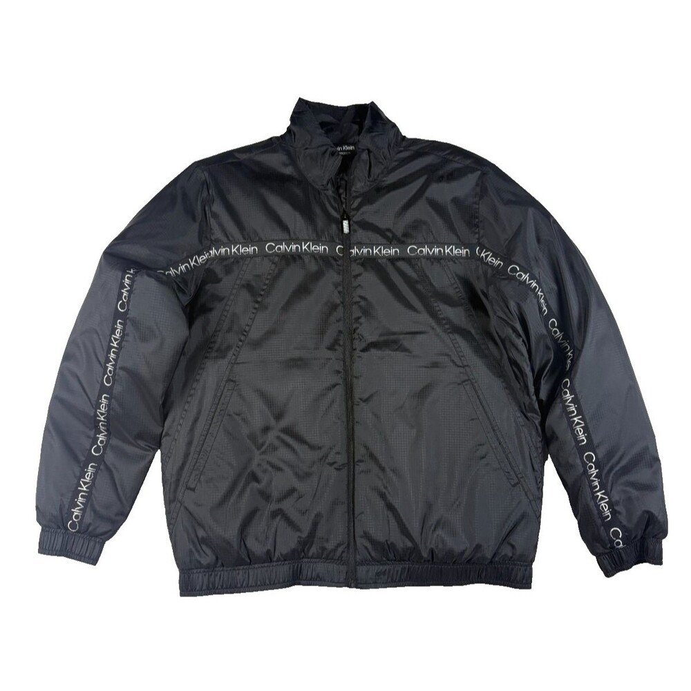 Calvin Klein Performance Windbreaker Jacket Mens L Black Logo Tape Ripstop Zip
